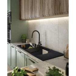 Кухонная мойка Deante Magnetic ZRM_G213, гранит/нержавеющая сталь, черная, 116x50x22.4 см