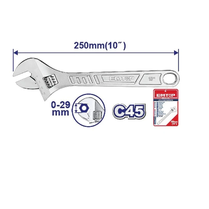 Разводной ключ Emtop EAWH1310221, серебристый