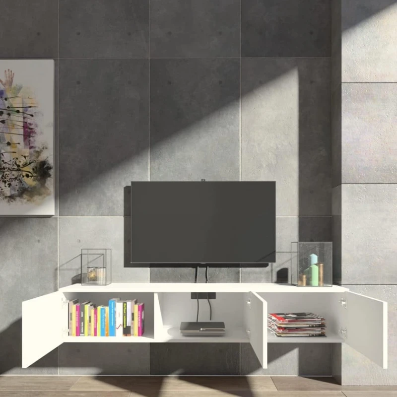 Тумба под ТВ ev_12116159, ламинат, белая, 180x35x35 см Тумба под ТВ ev_12116159, ламинат, белая, 180x35x35 см