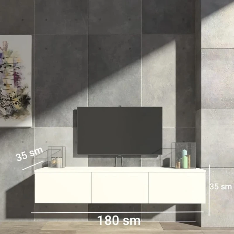 Тумба под ТВ ev_12116159, ламинат, белая, 180x35x35 см Тумба под ТВ ev_12116159, ламинат, белая, 180x35x35 см