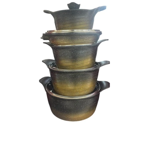 Набор кастрюль, гранит, зотолистый/черный, 10 предметов, кастрюли 20/24/28/32 см, сковорода 28 см Набор кастрюль, гранит, зотолистый/черный, 10 предметов, кастрюли 20/24/28/32 см, сковорода 28 см