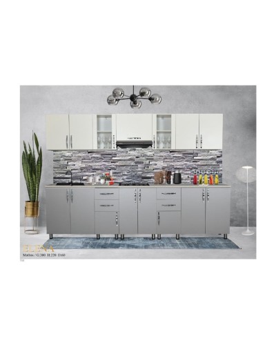 Mətbəx dəsti Elena, 300x220x60 sm, laminat, ağ-boz