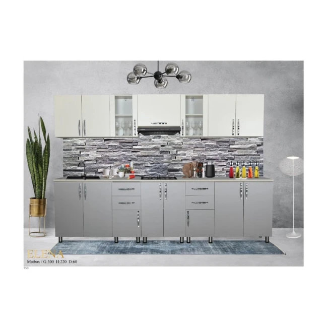 Кухонный гарнитур Elena, 300x220x60 см, ламинат, белый/серый Кухонный гарнитур Elena, 300x220x60 см, ламинат, белый/серый