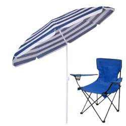 Зонт от солнца, полиэстер/металл, синий/белый, 160x195 см Зонт от солнца, полиэстер/металл, синий/белый, 160x195 см