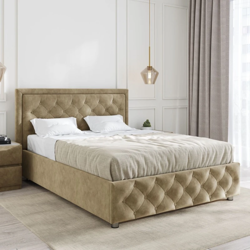 Двуспальная кровать Art_ikili_yataq (200) 26, ламинат, бежевая, 200x200x120 см