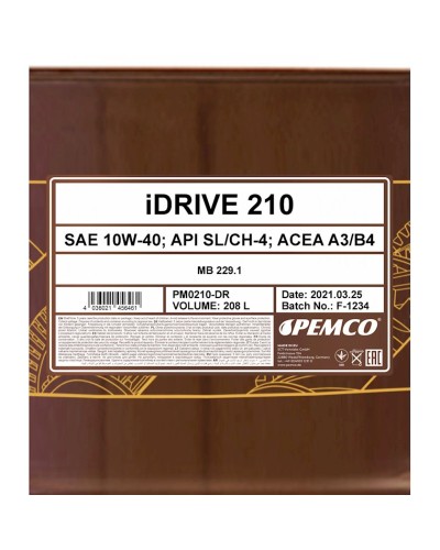 Yarısintetik motor yağı Pemco iDRIVE 210 10W-40, 208 L
