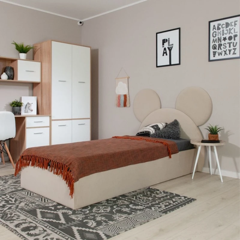 Односпальная кровать Art_tek_yataq (100) 22, ламинат/текстиль, бежевая, 200x85x100 см