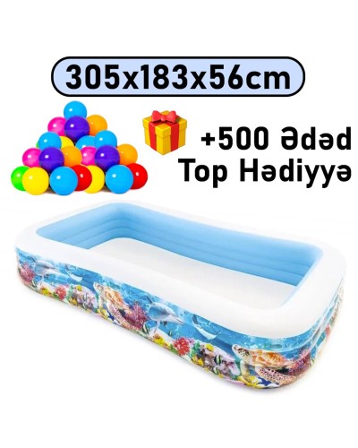 Şişmə hovuz Intex 305x183x56 sm, düzbucaq, həcm 1020 l, rəngbərəng - 1020TX58485T500