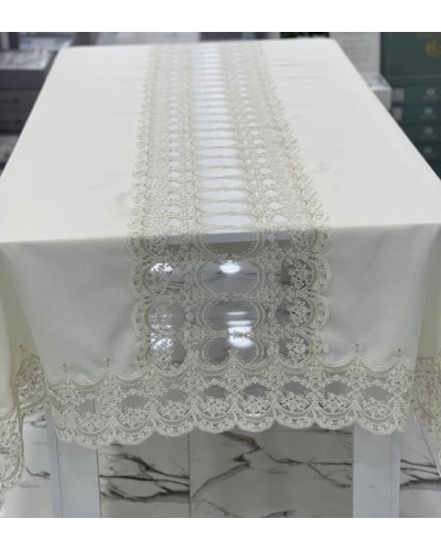 Süfrə MiraNova FS-621, 160x350 sm, kətan, ağ
