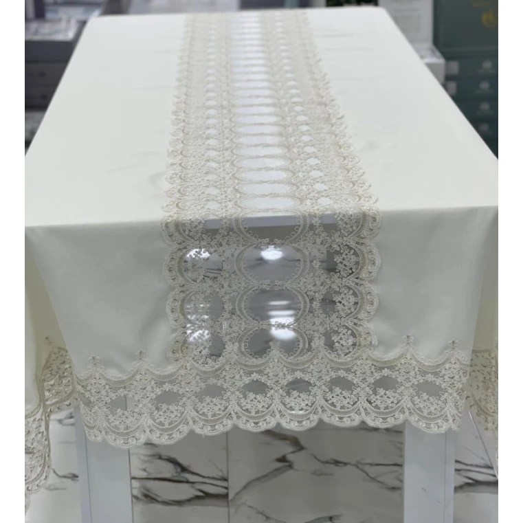 Скатерть MiraNova FS-621, 160х350 см, лен, белая Скатерть MiraNova FS-621, 160х350 см, лен, белая