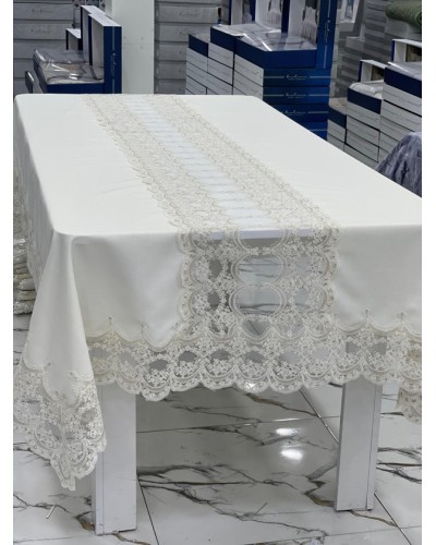 Süfrə MiraNova FS-621, 160x350 sm, kətan, ağ