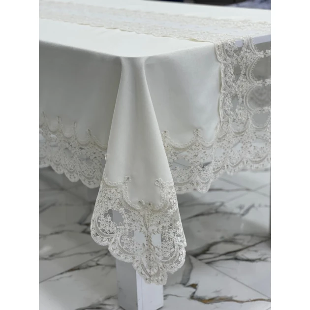 Скатерть MiraNova FS-621, 160х350 см, лен, белая Скатерть MiraNova FS-621, 160х350 см, лен, белая