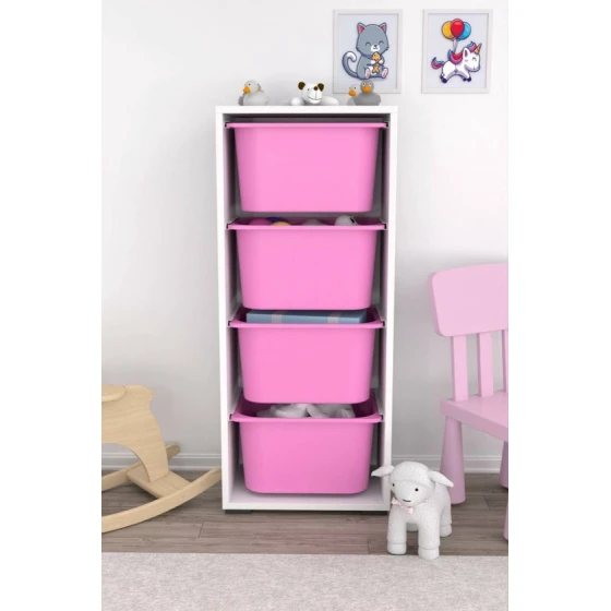 Шкаф для игрушек Pratico I39031, белый/розовый, 30x45.5x109 см Шкаф для игрушек Pratico I39031, белый/розовый, 30x45.5x109 см