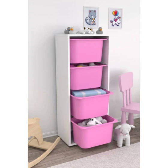 Шкаф для игрушек Pratico I39031, белый/розовый, 30x45.5x109 см Шкаф для игрушек Pratico I39031, белый/розовый, 30x45.5x109 см