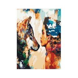 Набор для рисования по номерам Девушка с волком, 40х50 см, акриловые краски, кисточки 3-х видов, холст, крючки для подвешивания