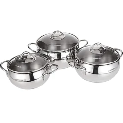 Набор посуды Korkmaz Tombik A1801, 3 шт, 16/18/20 см, 1.8/2.5/3.5 л, нержавеющая сталь, с крышкой, серебристый