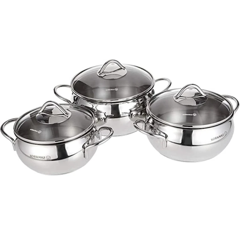 Набор посуды Korkmaz Tombik A1801, 3 шт, 16/18/20 см, 1.8/2.5/3.5 л, нержавеющая сталь, с крышкой, серебристый Набор посуды Korkmaz Tombik A1801, 3 шт, 16/18/20 см, 1.8/2.5/3.5 л, нержавеющая сталь, с крышкой, серебристый
