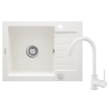 Qarışdırıcı ilə mətbəx çanağı Deante Zorba ZQZ AA11A, 44x58 sm, qranit, ağ