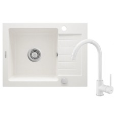 Qarışdırıcı ilə mətbəx çanağı Deante Zorba ZQZ AA11A, 44x58 sm, qranit, ağ
