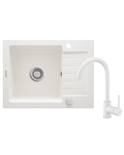 Qarışdırıcı ilə mətbəx çanağı Deante Zorba ZQZ AA11A, 44x58 sm, qranit, ağ