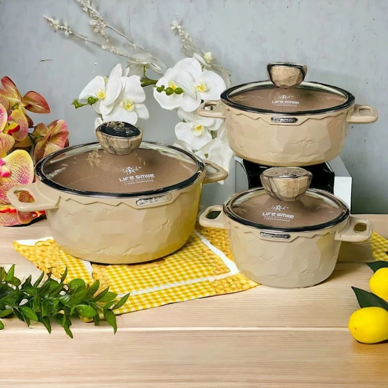Набор кастрюль Life Smile LF-FY-010, бежевый, 3 предмета