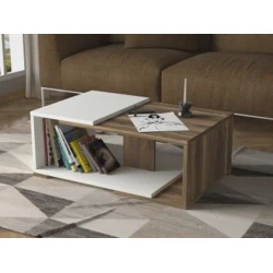 Журнальный стол TV Stend M12, ламинат, белый/светло-коричневый, 90x50x40 см