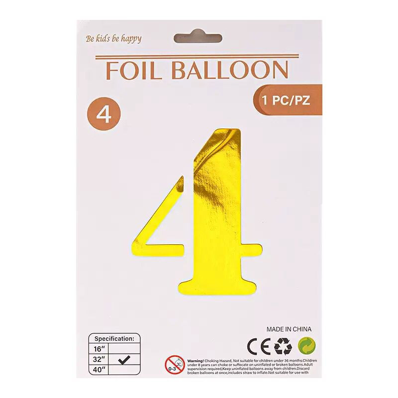 Folqa balon, qızılı, 4 rəqəmi, 1 ədəd