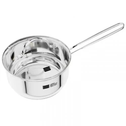 Ковш Нева Металл Presto круглый, нержавеющая сталь, с мерной шкалой, со стеклянной крышкой, 1.5 л, 17 см