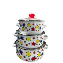 Qazan dəsti sweet-maxi-LT-15, tutacaqlı, minalanmış polad, ağ, 14/16/18 sm, 3 əd.