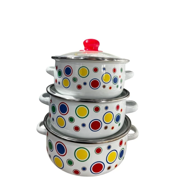 Qazan dəsti sweet-maxi-LT-15, tutacaqlı, minalanmış polad, ağ, 14/16/18 sm, 3 əd.