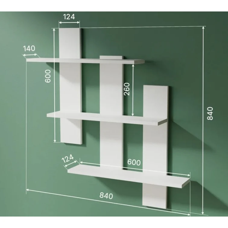Divar rəfi Art Mebel 70, laminat, 84х84х13 sm, ağ