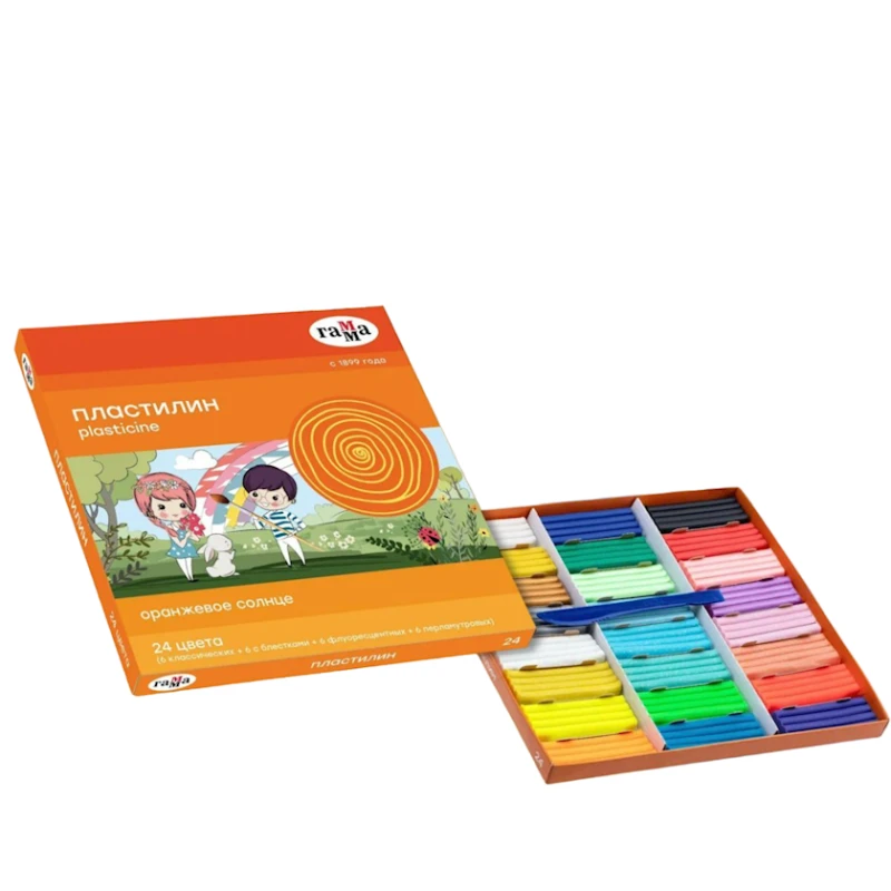 Пластилин Гамма Оранжевое Солнце для детей со стеком, 312 г, 24 цвета Пластилин Гамма Оранжевое Солнце для детей со стеком, 312 г, 24 цвета