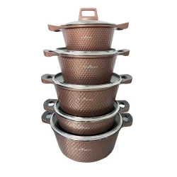 Набор посуды для готовки Unique 00409, 12 предметов, 4 шт кастрюли 20/24/28/32 см, 1 шт сковорода 28 см, гранит, коричневый