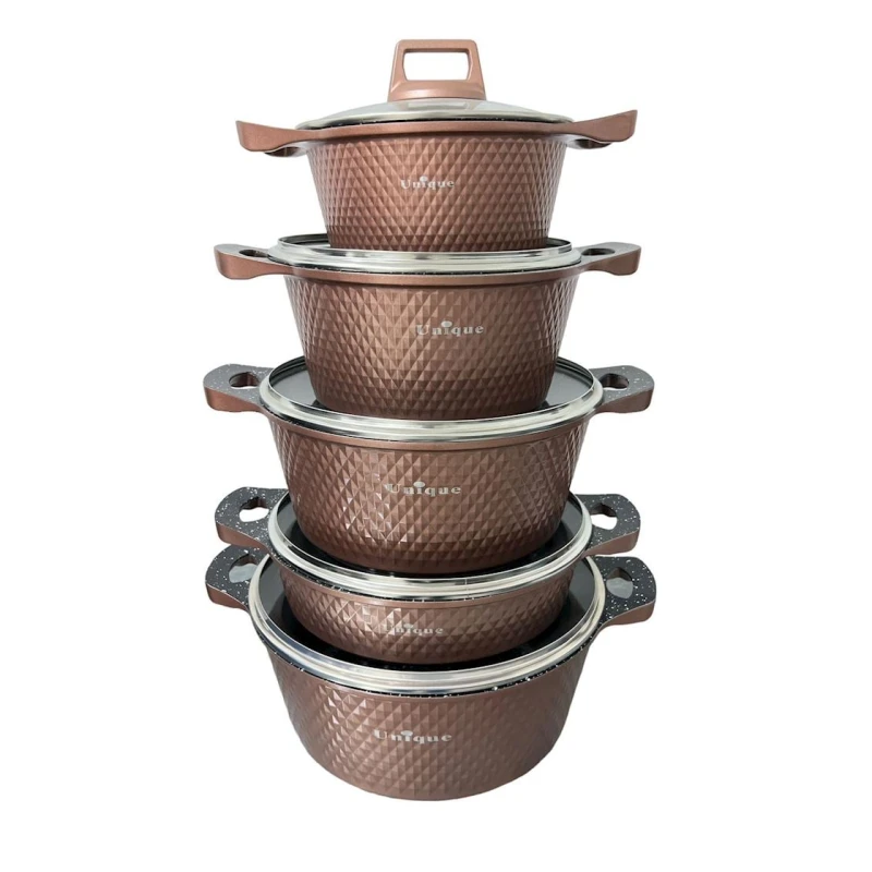 Набор посуды для готовки Unique 00409, 12 предметов, 4 шт кастрюли 20/24/28/32 см, 1 шт сковорода 28 см, гранит, коричневый Набор посуды для готовки Unique 00409, 12 предметов, 4 шт кастрюли 20/24/28/32 см, 1 шт сковорода 28 см, гранит, коричневый