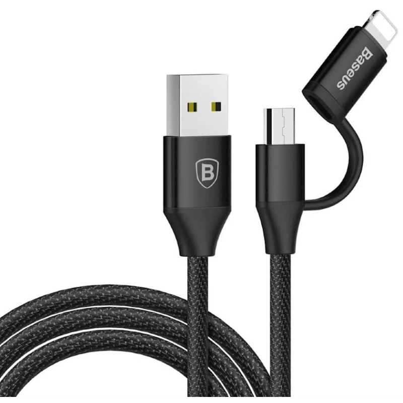 Кабель USB Baseus USB Cable to Lightning+microUSB Yiven 1 м Black (CAMLYW-01)