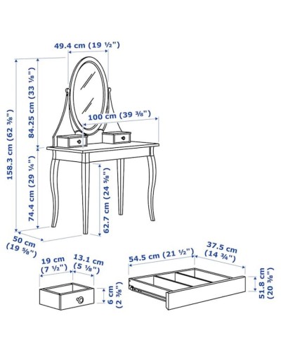 Makiyaj masası IKEA Hemnes, ağ, 100x50x159 sm