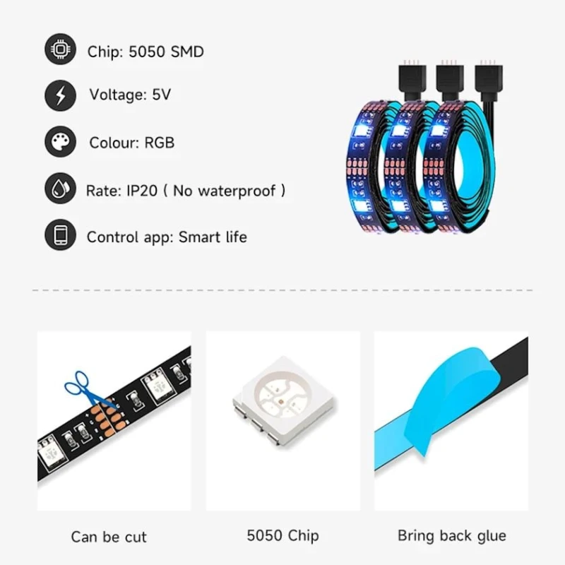 Светодиодная лента Tuya WiFi RGB, 4 м (ST_3600717221193_4) Светодиодная лента Tuya WiFi RGB, 4 м (ST_3600717221193_4)