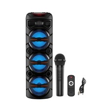 SING-E ZQS8302 3x8 Portativ Karaoke Səsgücləndirici RGB LED İşıq Simsiz Mikrofon Bluetooth 5.0 Təkərlə Daşına Bilən