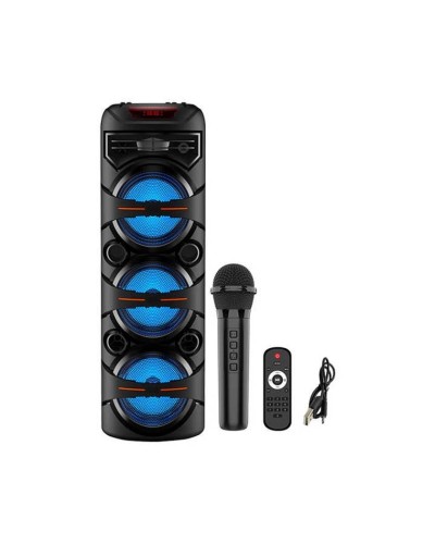 SING-E ZQS8302 3x8 Portativ Karaoke Səsgücləndirici RGB LED İşıq Simsiz Mikrofon Bluetooth 5.0 Təkərlə Daşına Bilən