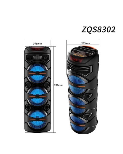 SING-E ZQS8302 3x8 Portativ Karaoke Səsgücləndirici RGB LED İşıq Simsiz Mikrofon Bluetooth 5.0 Təkərlə Daşına Bilən