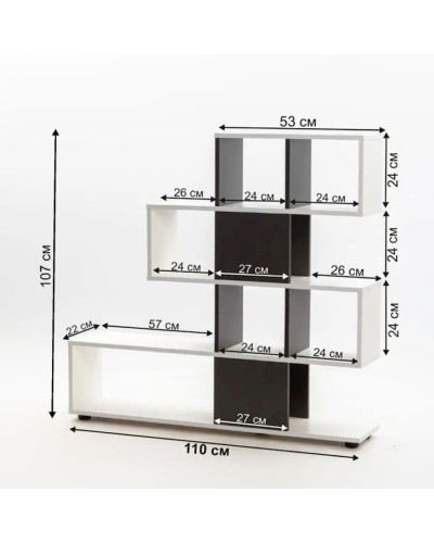 Stellaj, LDSP, 107х110х22 sm, rəflərlə, ağ/boz