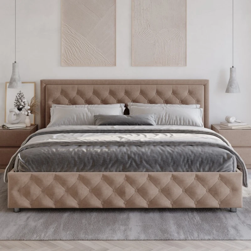 Двуспальная кровать Art_ikili_yataq 36, ламинат, коричневая, 200x200x120 см