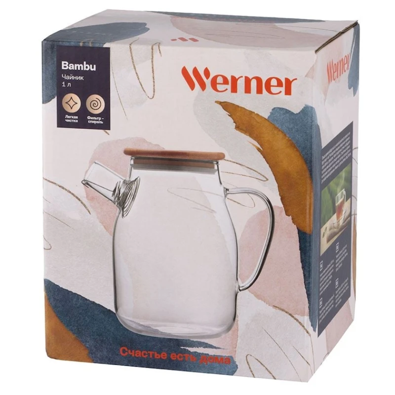 Заварной чайник Werner Bambu 51463, 1000 мл, стекло, прозрачный Заварной чайник Werner Bambu 51463, 1000 мл, стекло, прозрачный