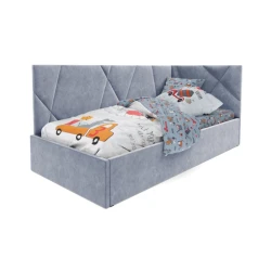 Односпальная кровать Art_tek_yataq 49, ламинат/текстиль, серая, 200x85x90 см