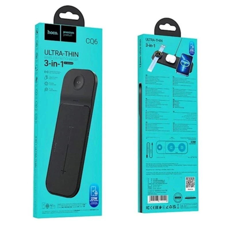 Беспроводное зарядное устройство Hoco CQ6 3 in 1, Black Беспроводное зарядное устройство Hoco CQ6 3 in 1, Black