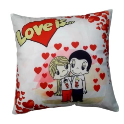 Подушка декоративная VM316, Love is, 45x45 см, бархат/хлопок, белая/красная