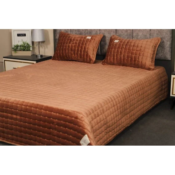 Покрывало Sahara SHA-000088, 200х220 см, двуспальное, велюр, золотисто-коричневое