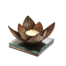 Şamdan Eichholtz Lotus, 16x16x10.5 sm, şüşə/bürünc, qızılı