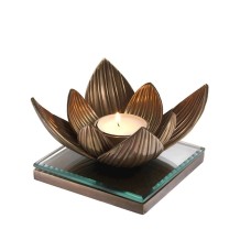 Şamdan Eichholtz Lotus, 16x16x10.5 sm, şüşə/bürünc, qızılı