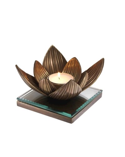 Şamdan Eichholtz Lotus, 16x16x10.5 sm, şüşə/bürünc, qızılı